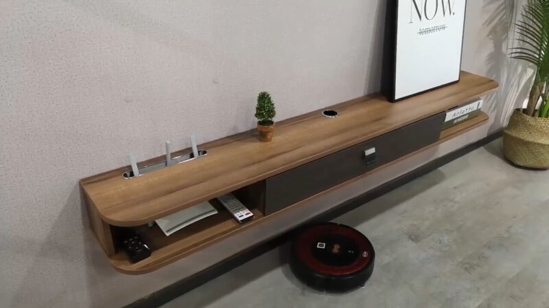 Modern Walnut TV Console with Floating Shelves