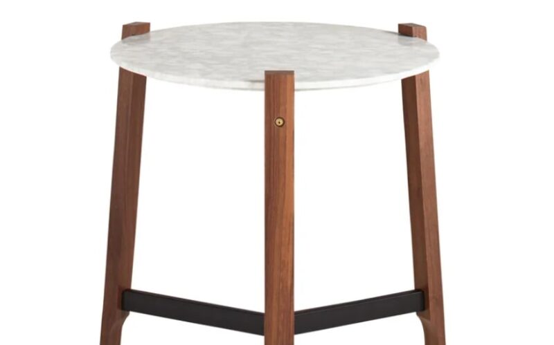 Perigold Walnut Accent Table with Marble Top