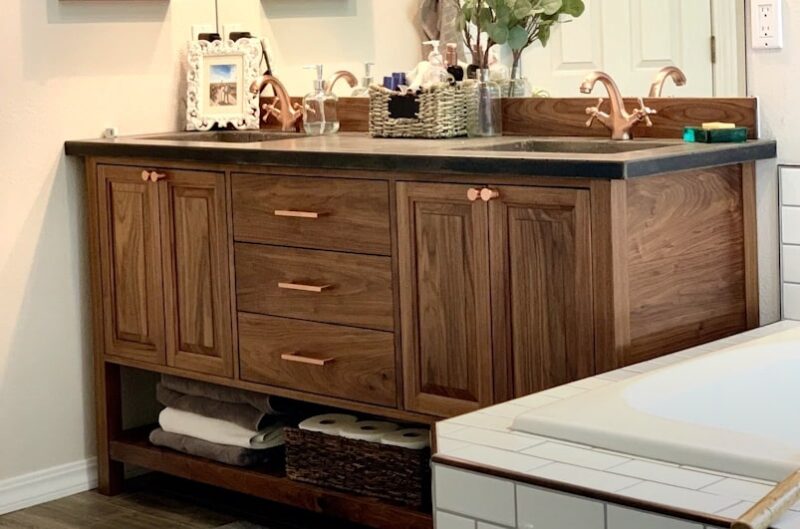 Walnut Vanity with Hidden Storage