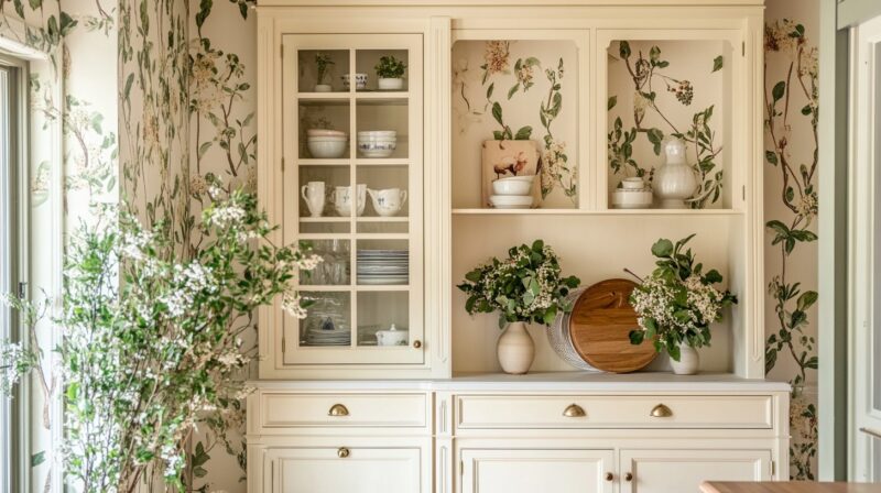 Botanical Print Wallpaper - Decorating Kitchen Hutch ideas 