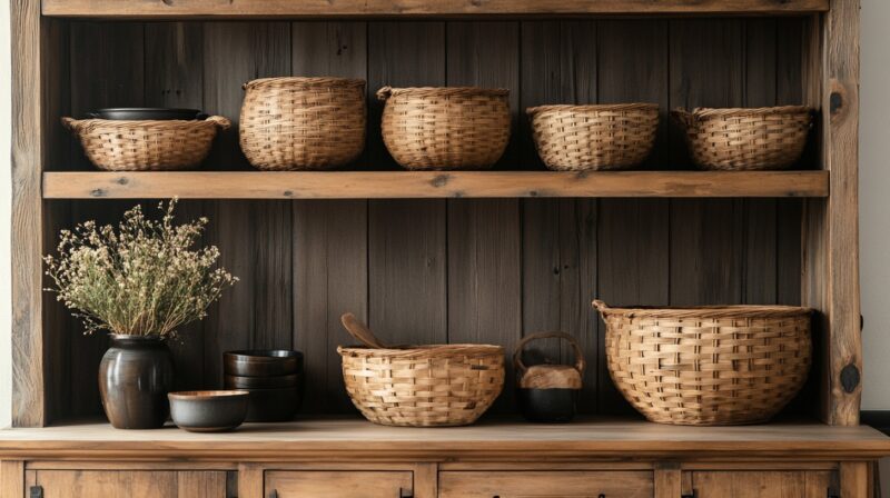 Rustic Wooden Baskets - Kitchen Hutch ideas 